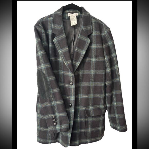 Harve Benard Jackets & Blazers - Vintage Harve Benard Sport Wool Green Plaid Suede Elbow Pads Blazer Jacket 14